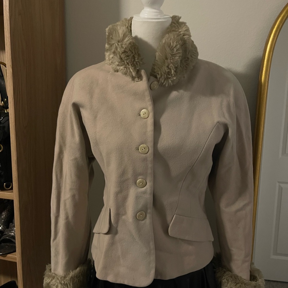 Vintage Byblos Cream Teddy Jacket with Faux Fur Trim